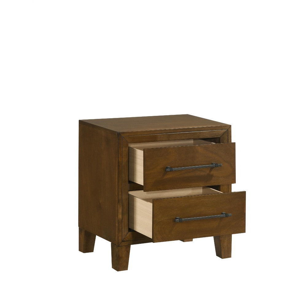 Benjara Lary Nightstand, 2 Drawers, Rustic Farmhouse Walnut Brown Finish