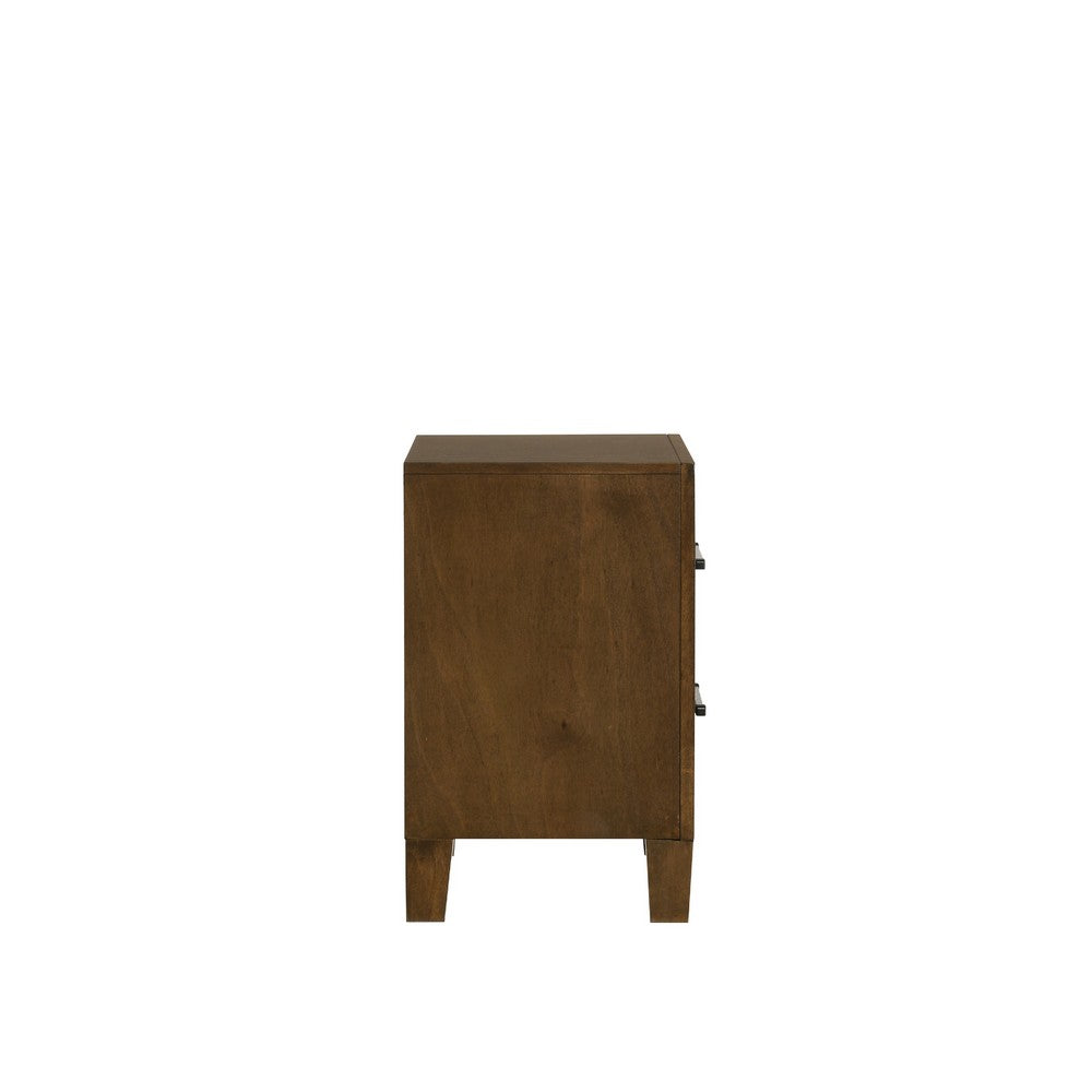 Benjara Lary Nightstand, 2 Drawers, Rustic Farmhouse Walnut Brown Finish