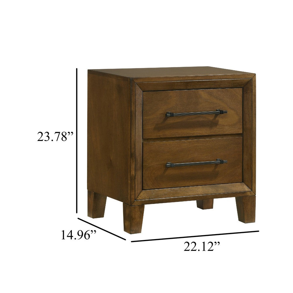 Benjara Lary Nightstand, 2 Drawers, Rustic Farmhouse Walnut Brown Finish