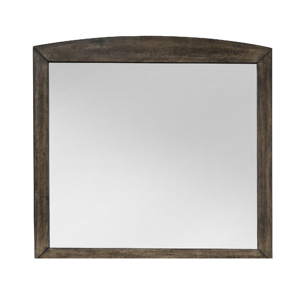 Benjara Roxy Dresser Mirror, Curved Top, Rustic Walnut Brown Solid Rubberwood