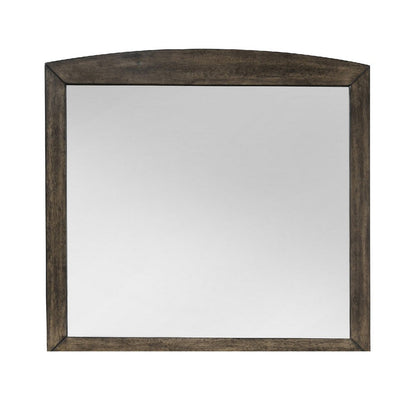 Benjara Roxy Dresser Mirror, Curved Top, Rustic Walnut Brown Solid Rubberwood