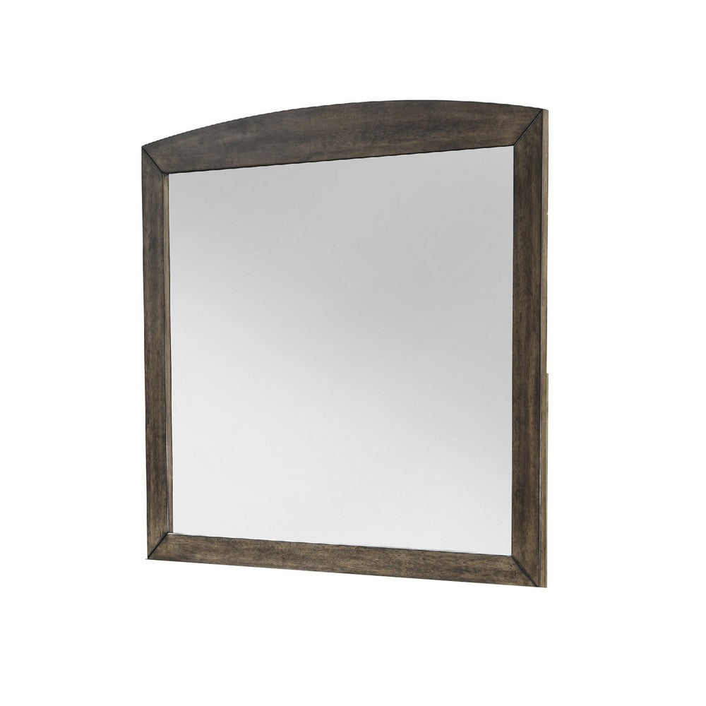 Benjara Roxy Dresser Mirror, Curved Top, Rustic Walnut Brown Solid Rubberwood