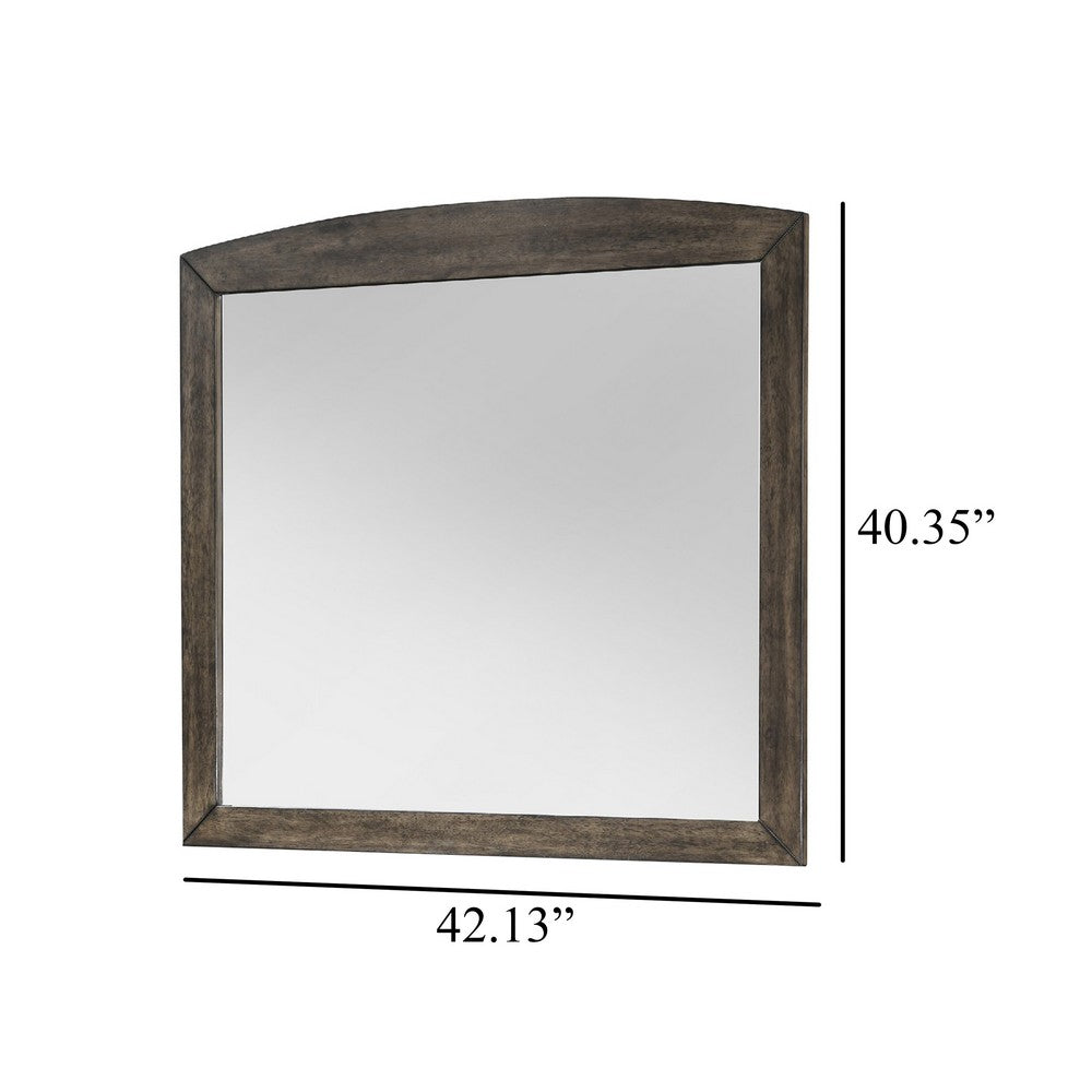 Benjara Roxy Dresser Mirror, Curved Top, Rustic Walnut Brown Solid Rubberwood