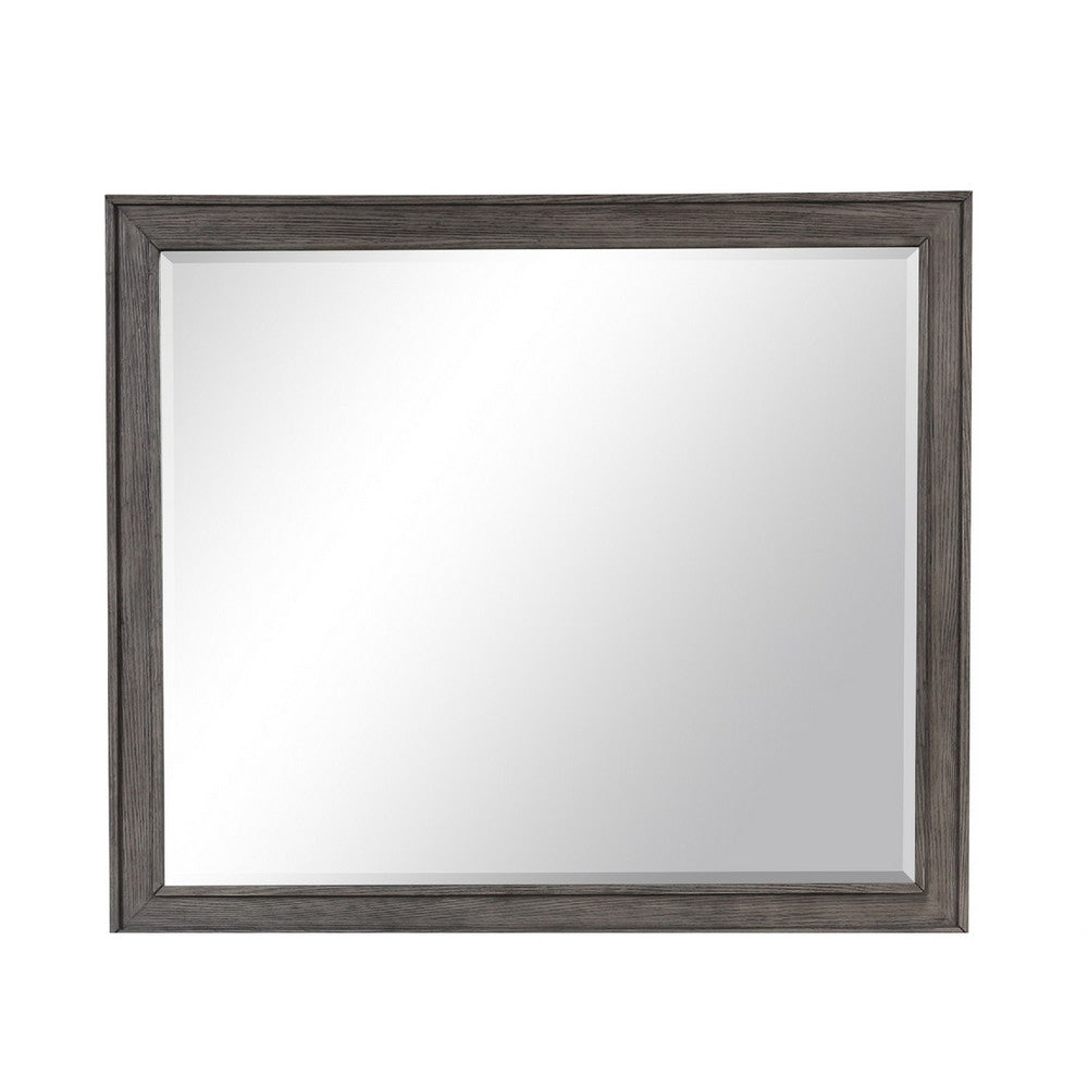 Benjara Leslee Dresser Mirror, Embossed Oak Laminate, Dark Gray Finish 44 Inch