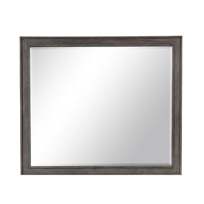 Benjara Leslee Dresser Mirror, Embossed Oak Laminate, Dark Gray Finish 44 Inch