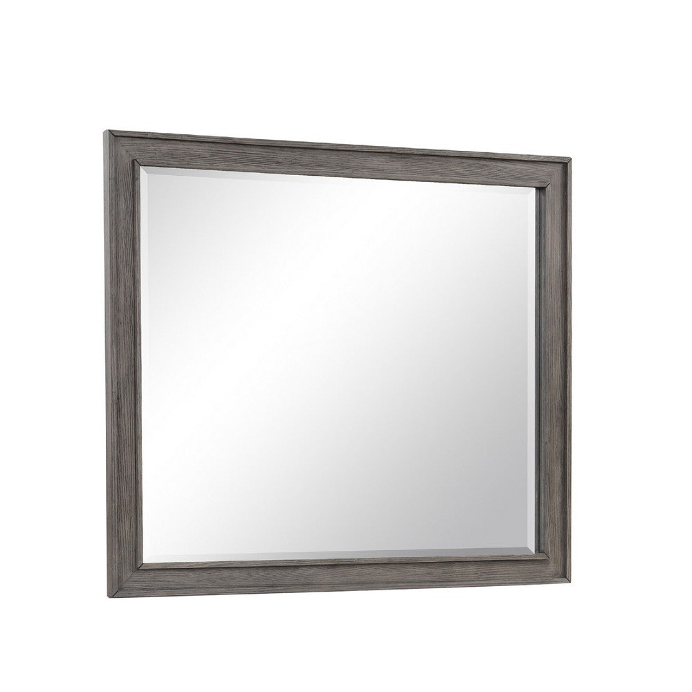 Benjara Leslee Dresser Mirror, Embossed Oak Laminate, Dark Gray Finish 44 Inch