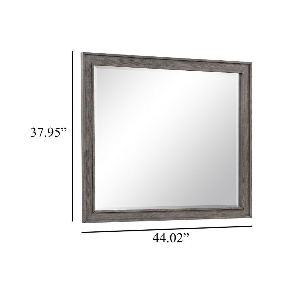 Benjara Leslee Dresser Mirror, Embossed Oak Laminate, Dark Gray Finish 44 Inch