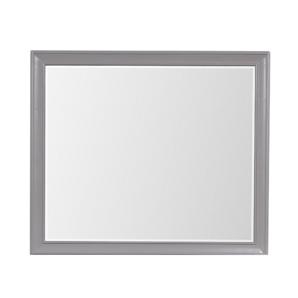 Benjara Limi Dresser Mirror, Brushed Gray Solid Acacia Wood, 43 Inch