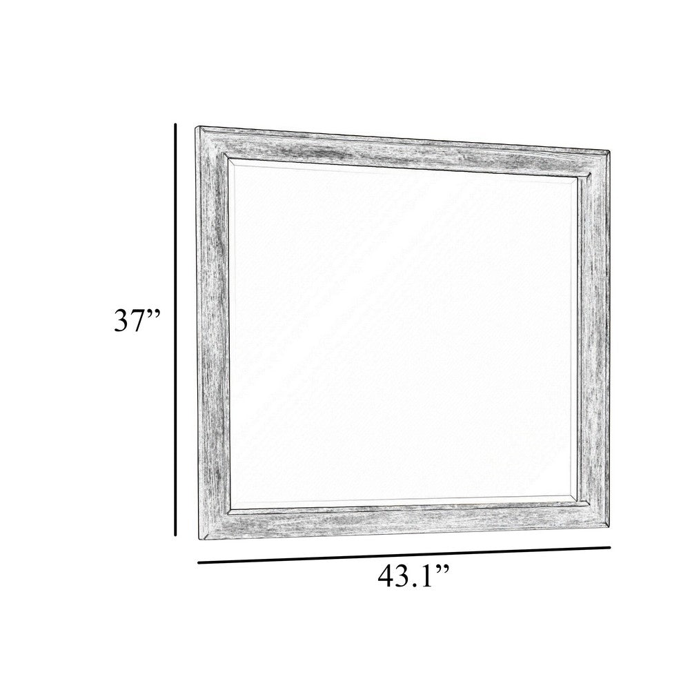 Benjara Limi Dresser Mirror, Brushed Gray Solid Acacia Wood, 43 Inch