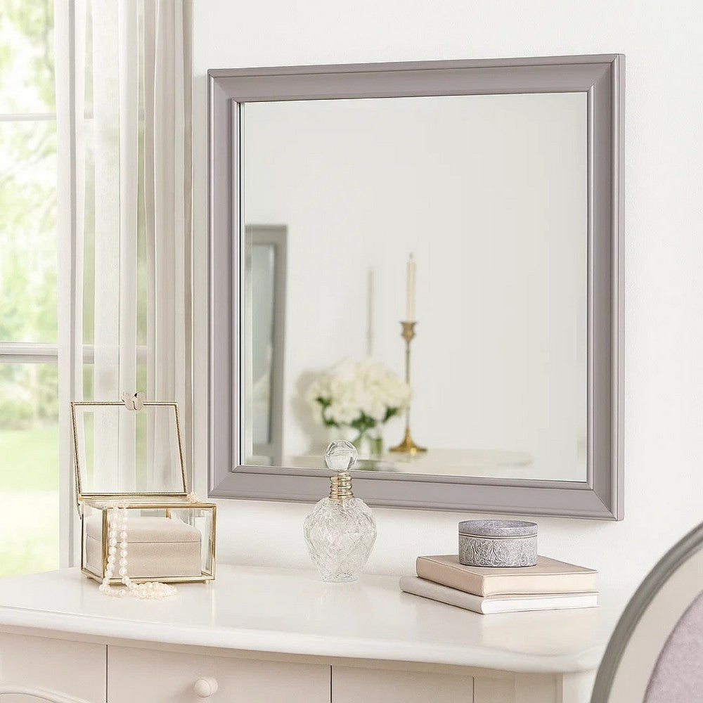Benjara Limi Dresser Mirror, Brushed Gray Solid Acacia Wood, 43 Inch