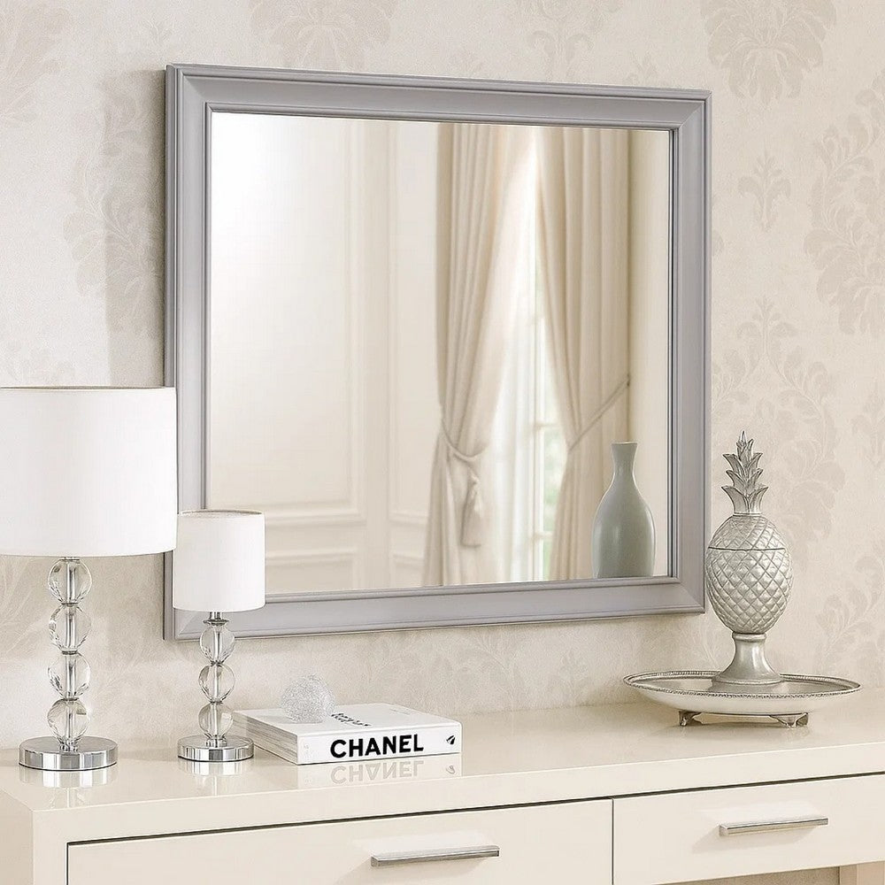 Benjara Limi Dresser Mirror, Brushed Gray Solid Acacia Wood, 43 Inch
