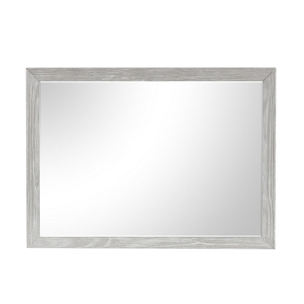 Benjara Ion Dresser Mirror, Picture Frame Molding, Mist Gray Solid Acacia Wood