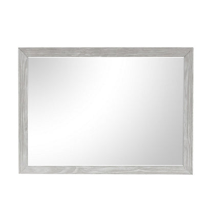 Benjara Ion Dresser Mirror, Picture Frame Molding, Mist Gray Solid Acacia Wood