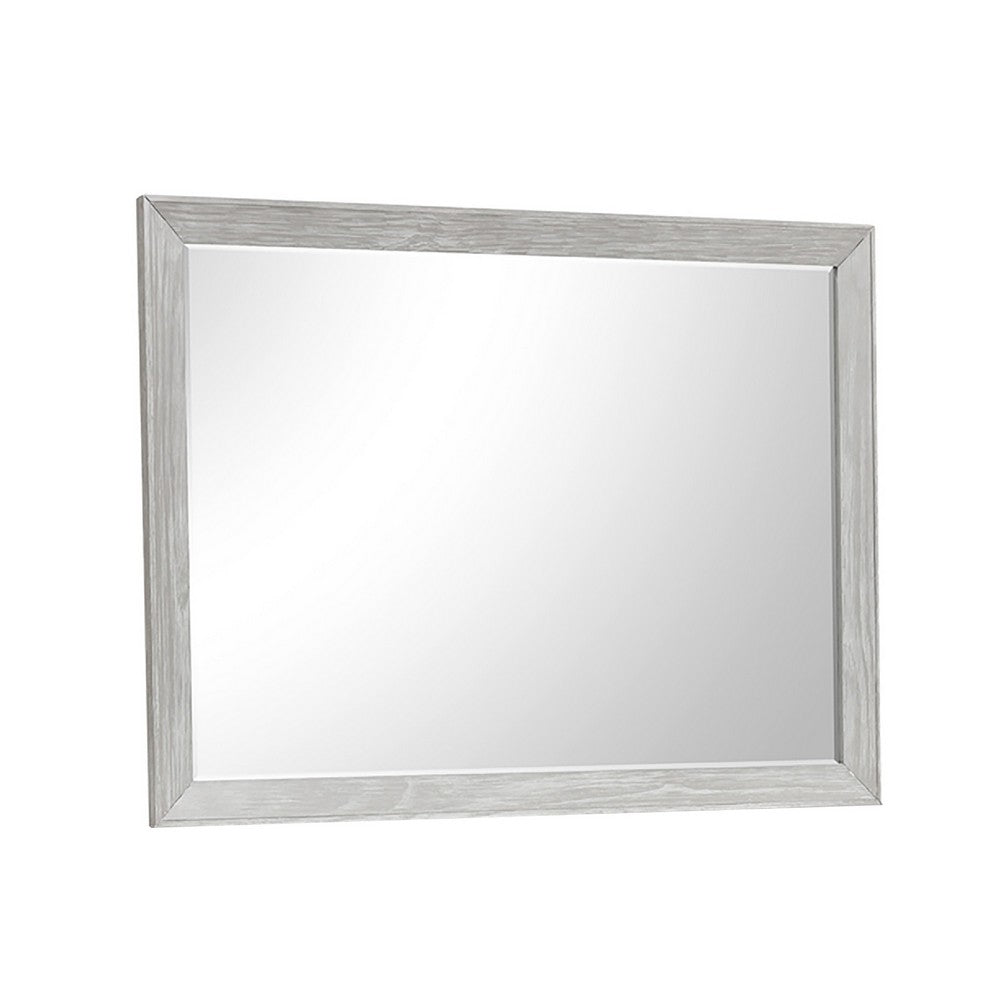Benjara Ion Dresser Mirror, Picture Frame Molding, Mist Gray Solid Acacia Wood