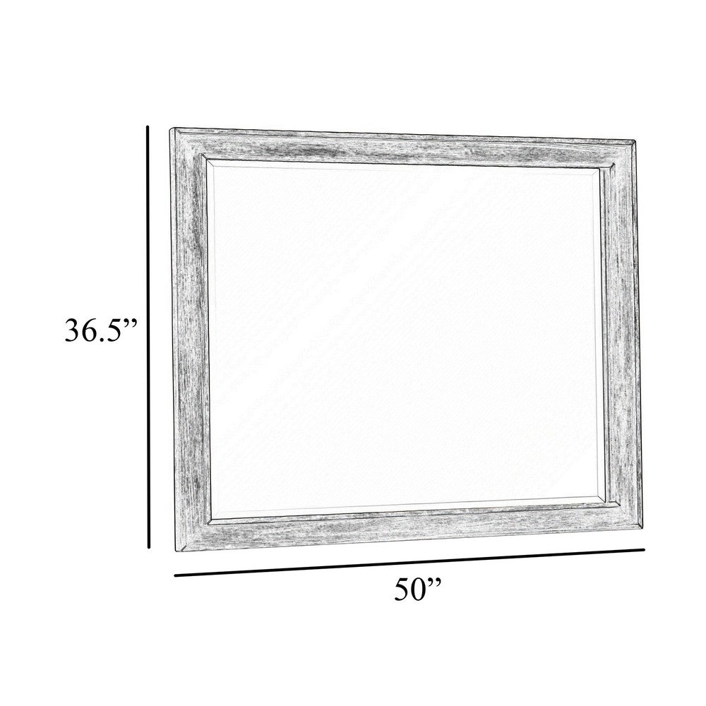 Benjara Ion Dresser Mirror, Picture Frame Molding, Mist Gray Solid Acacia Wood