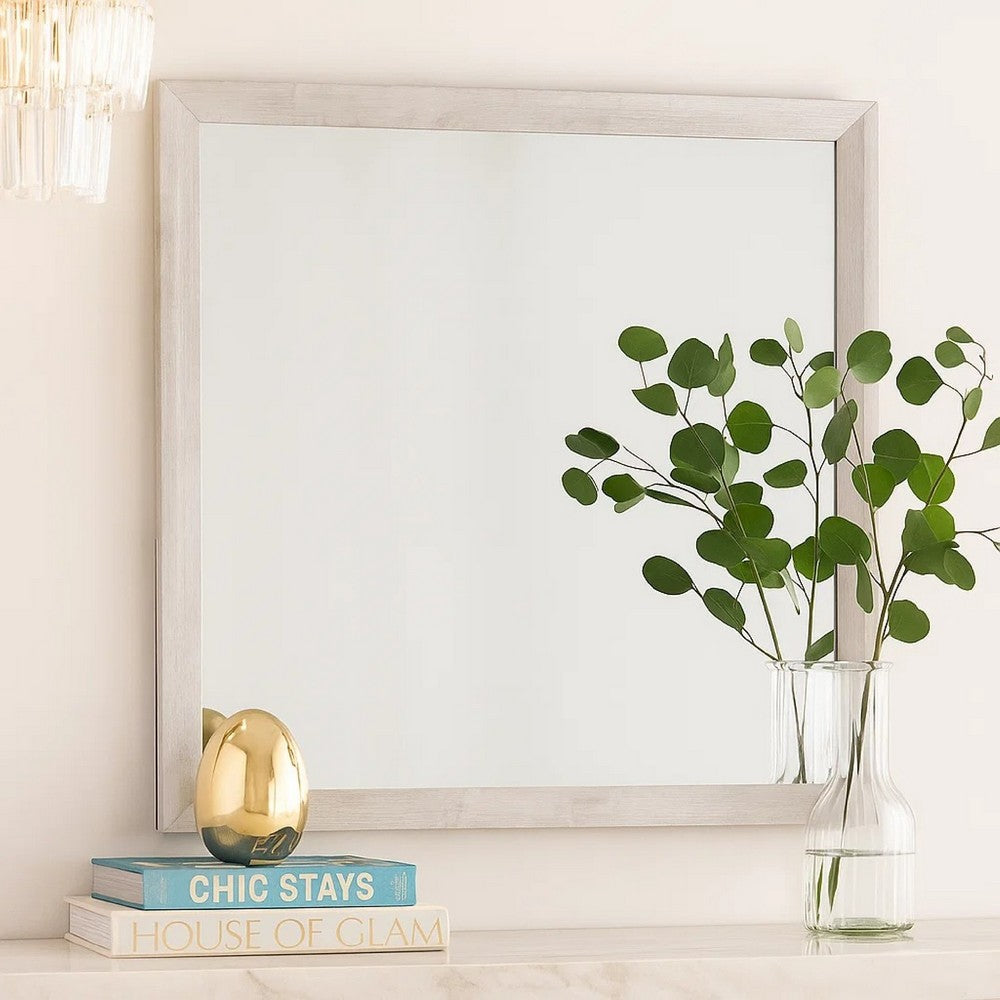 Benjara Bisca Dresser Mirror, 40 Inch Square, Driftwood Gray Decorative Laminate