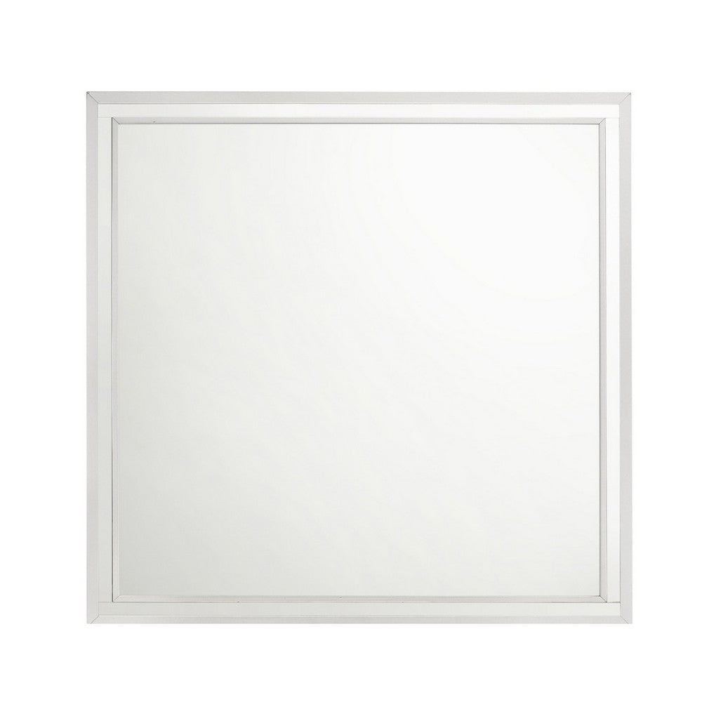 Benjara Ruo Dresser Mirror, 40 Inch Square Frame, Low Distortion, Glossy White
