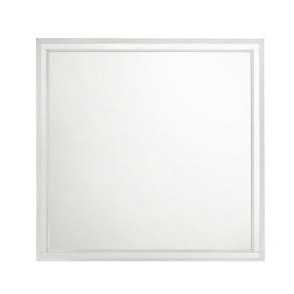 Benjara Ruo Dresser Mirror, 40 Inch Square Frame, Low Distortion, Glossy White