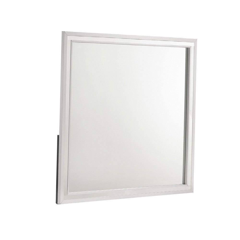 Benjara Ruo Dresser Mirror, 40 Inch Square Frame, Low Distortion, Glossy White