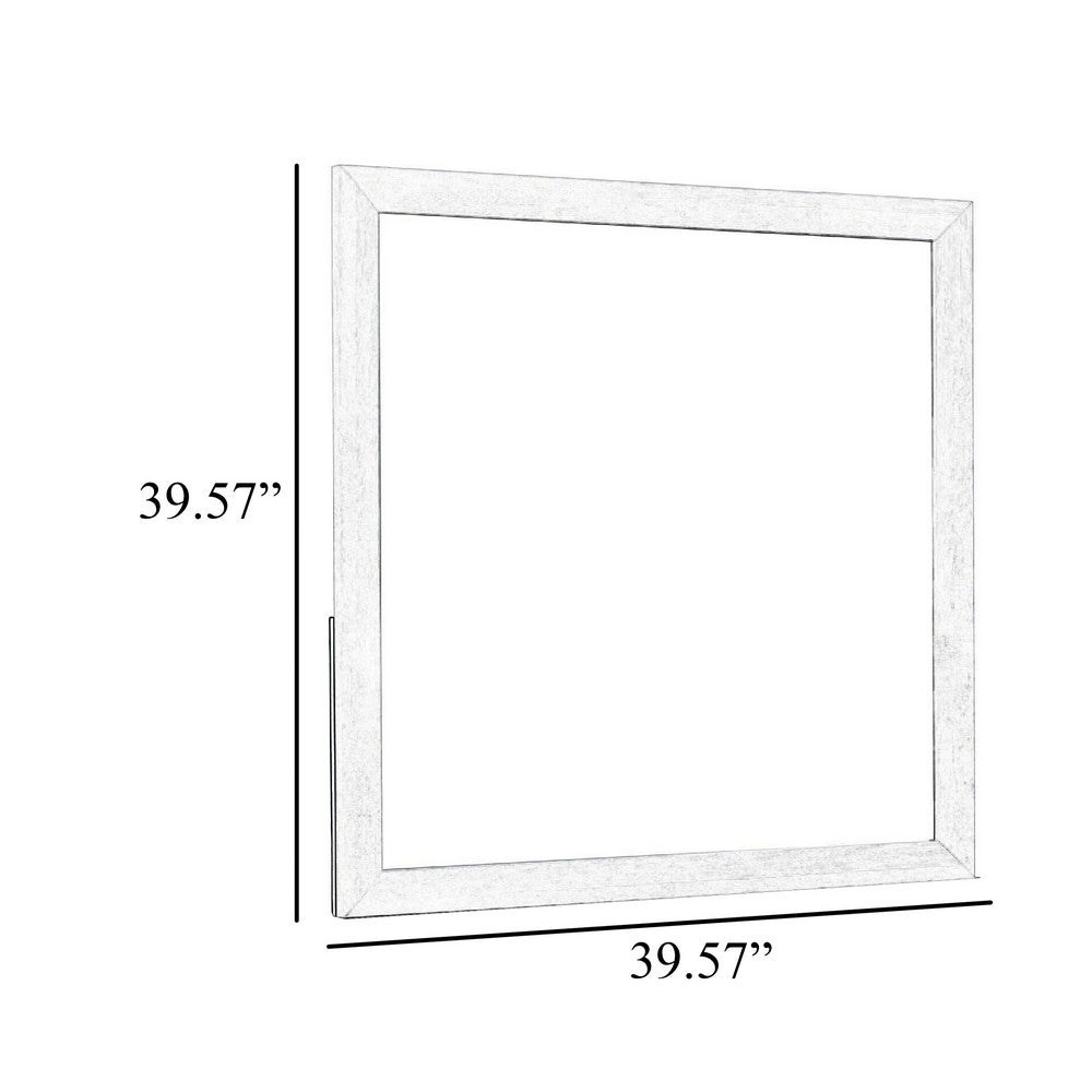 Benjara Ruo Dresser Mirror, 40 Inch Square Frame, Low Distortion, Glossy White