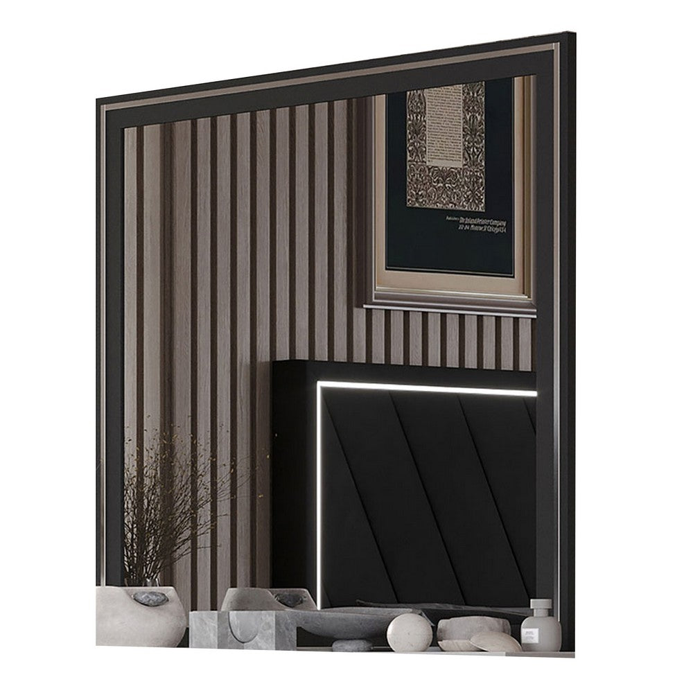 Benjara Zoe Dresser Mirror, 40 Inch Square Black Laminate, Low Distortion