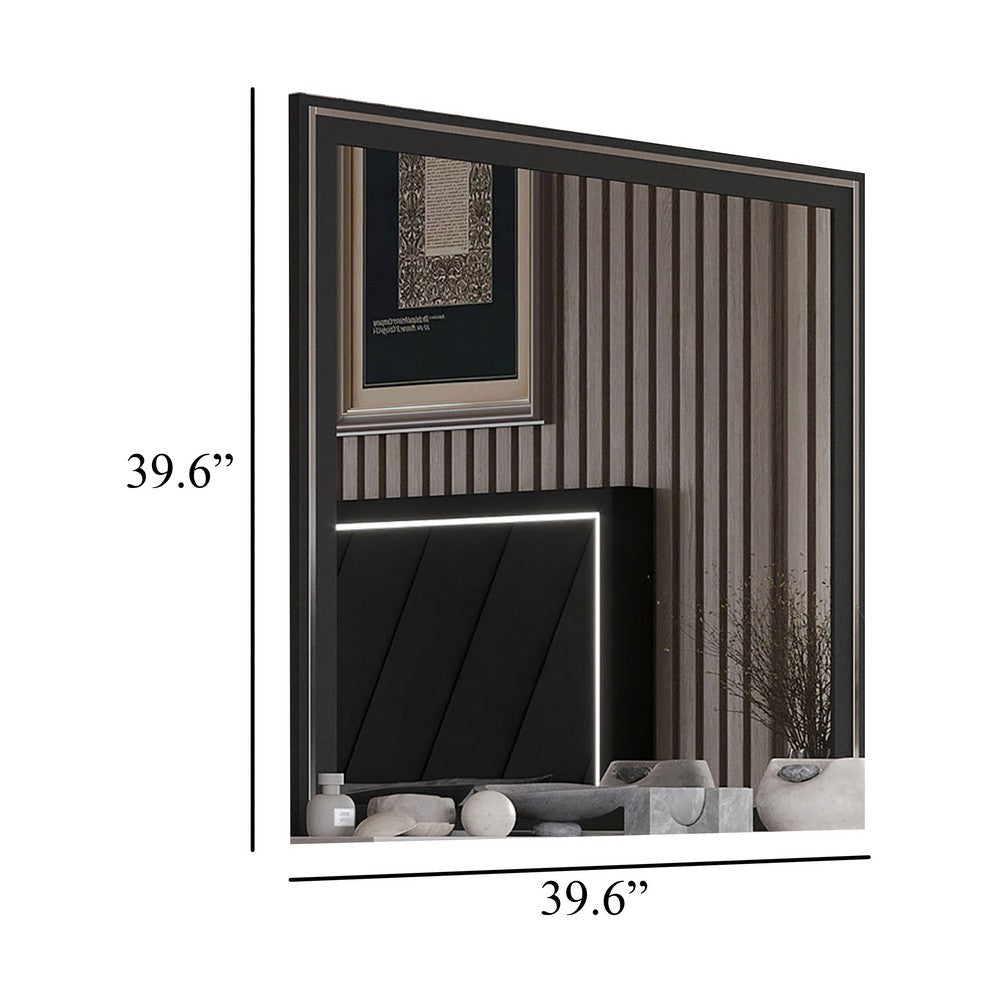 Benjara Zoe Dresser Mirror, 40 Inch Square Black Laminate, Low Distortion