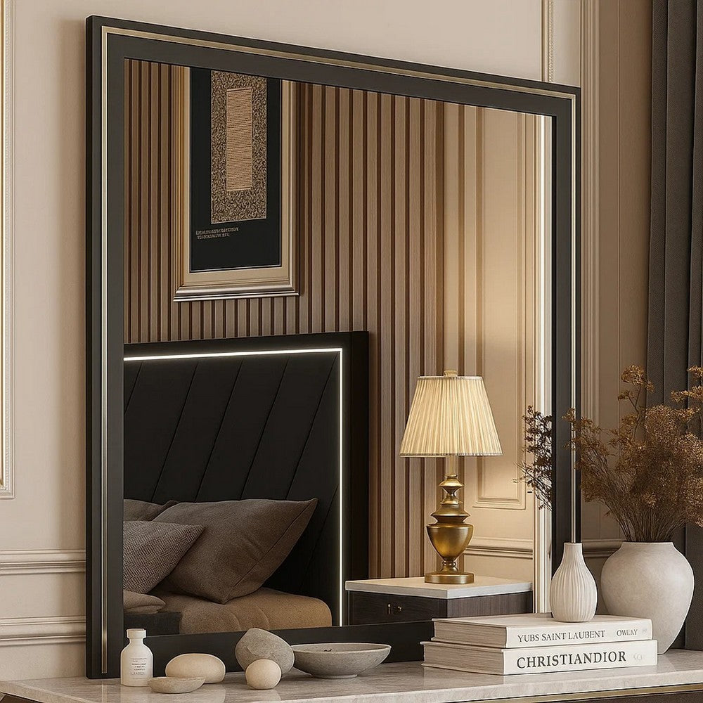 Benjara Zoe Dresser Mirror, 40 Inch Square Black Laminate, Low Distortion