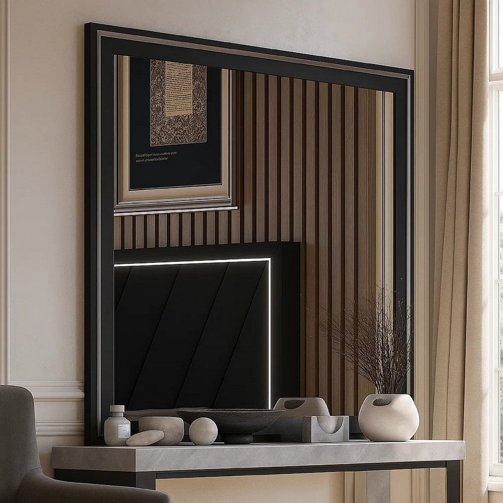 Benjara Zoe Dresser Mirror, 40 Inch Square Black Laminate, Low Distortion