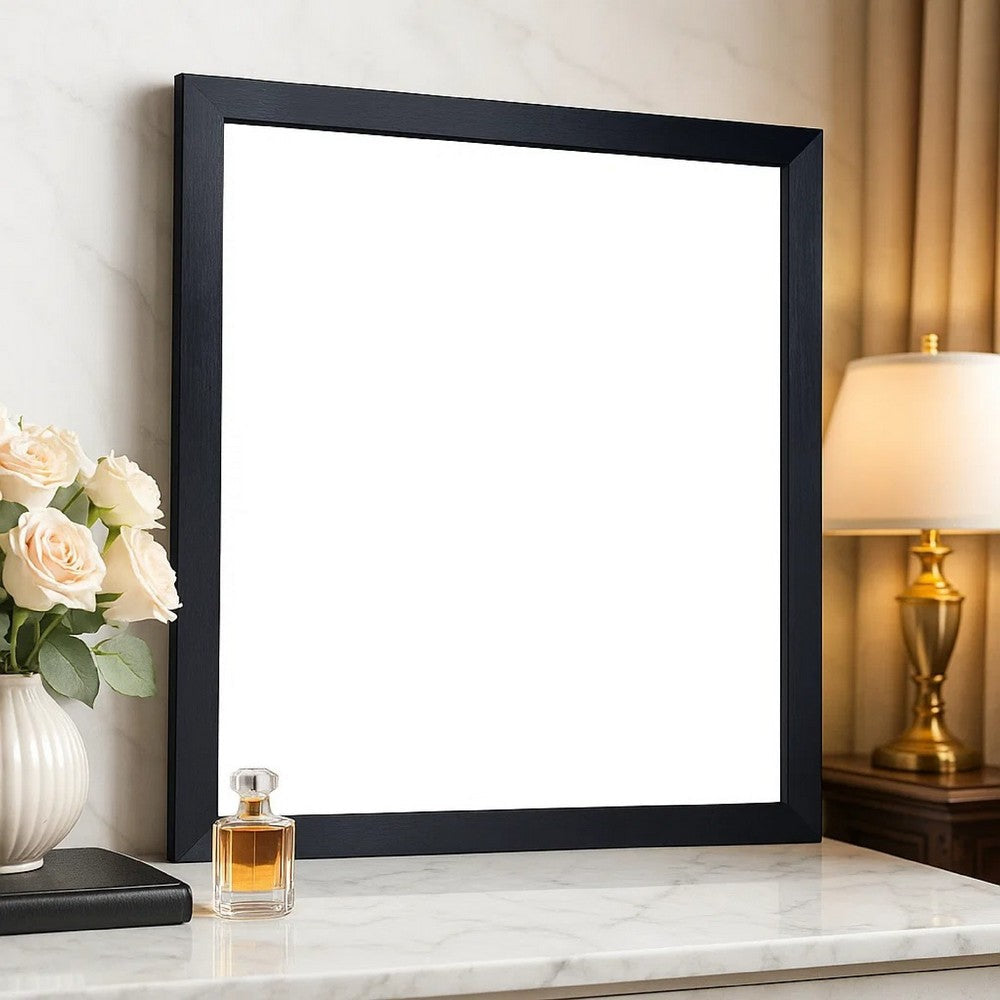 Benjara Theo Dresser Mirror, 40 Inch Square Black Frame, Beveled Low Distortion