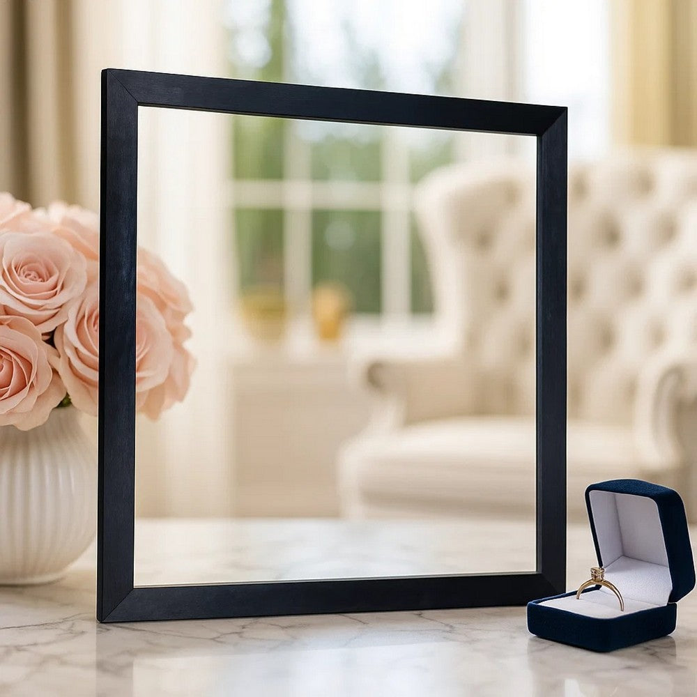 Benjara Theo Dresser Mirror, 40 Inch Square Black Frame, Beveled Low Distortion