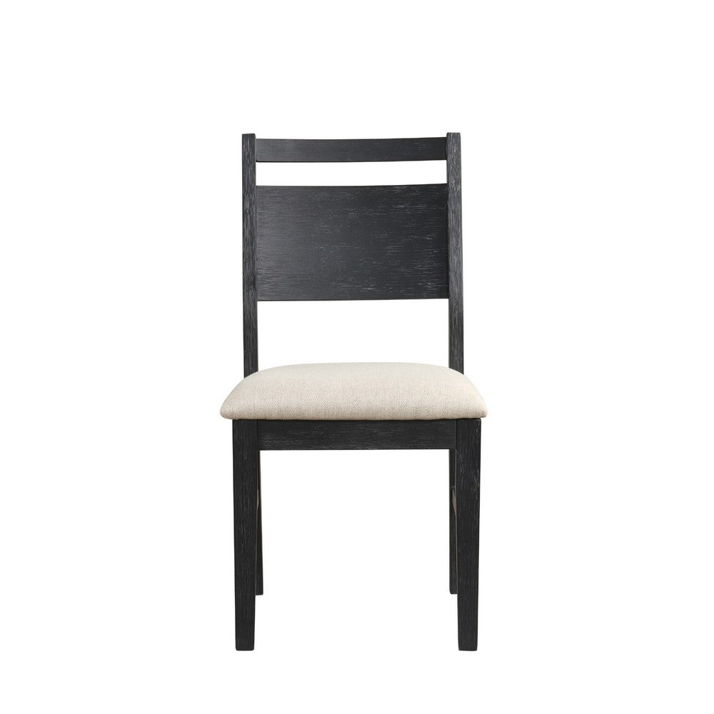 Benjara Saby Dining Side Chair Set of 2, White Padded Seat, Black Frame