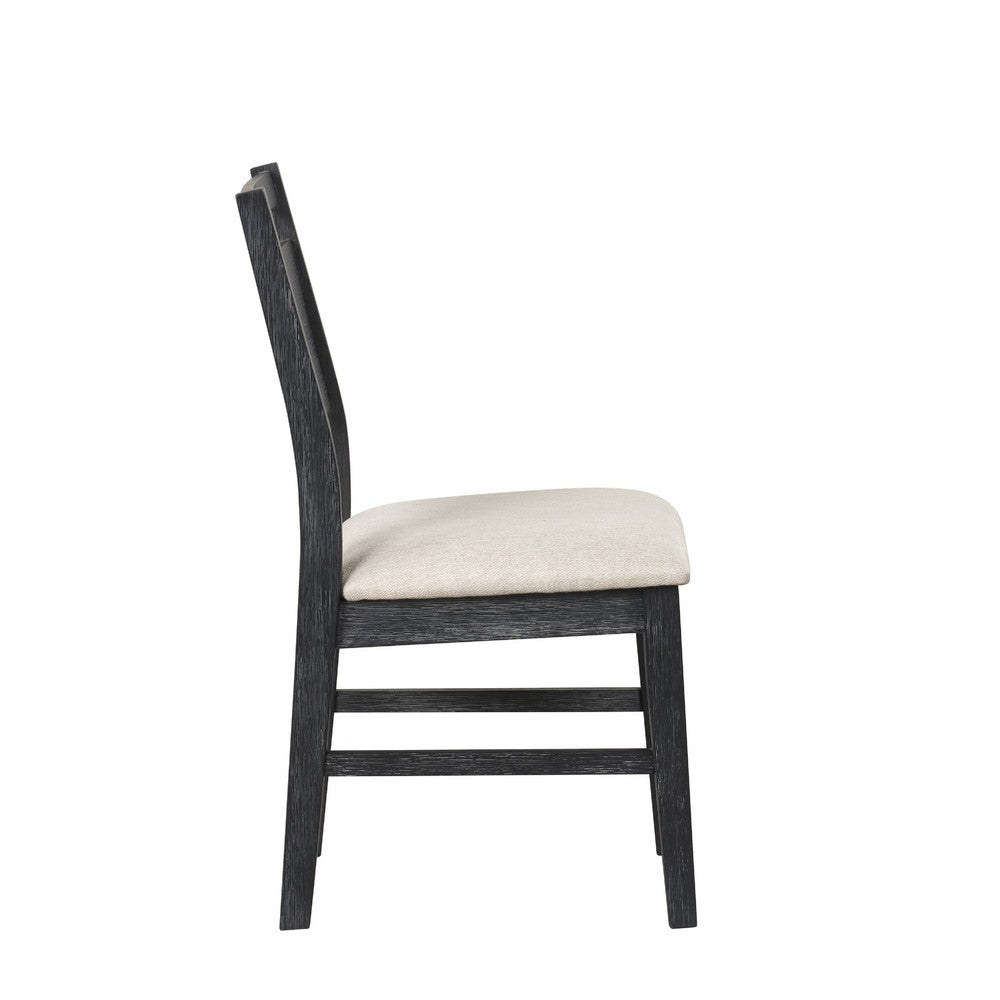 Benjara Saby Dining Side Chair Set of 2, White Padded Seat, Black Frame