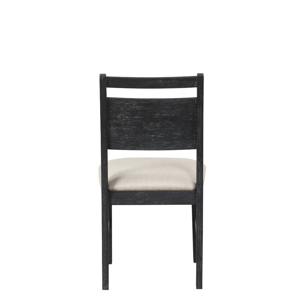 Benjara Saby Dining Side Chair Set of 2, White Padded Seat, Black Frame