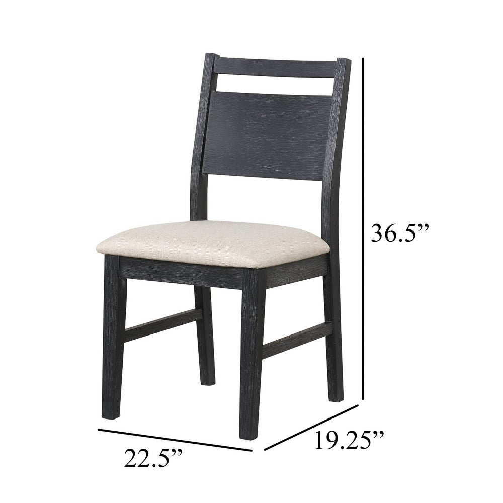 Benjara Saby Dining Side Chair Set of 2, White Padded Seat, Black Frame
