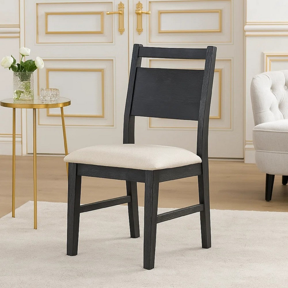 Benjara Saby Dining Side Chair Set of 2, White Padded Seat, Black Frame