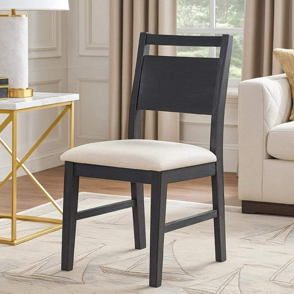 Benjara Saby Dining Side Chair Set of 2, White Padded Seat, Black Frame