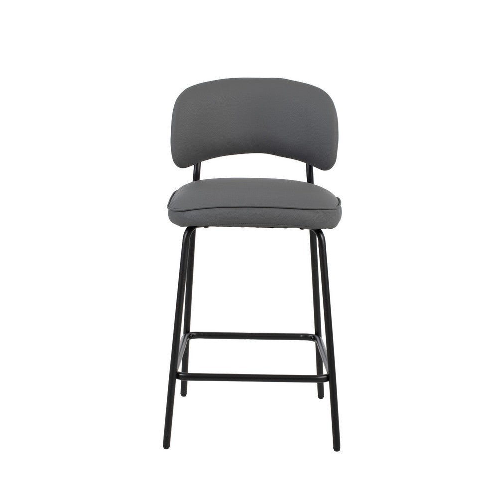 Benjara Bly Counter Stool Chair Set of 2, Gray Faux Leather, Iron Base