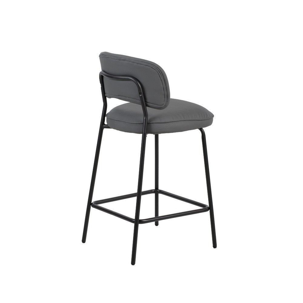 Benjara Bly Counter Stool Chair Set of 2, Gray Faux Leather, Iron Base