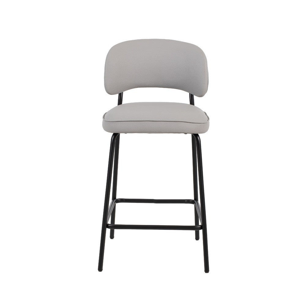 Benjara Bly Counter Stool Chair Set of 2, Ivory Faux Leather, Iron Base