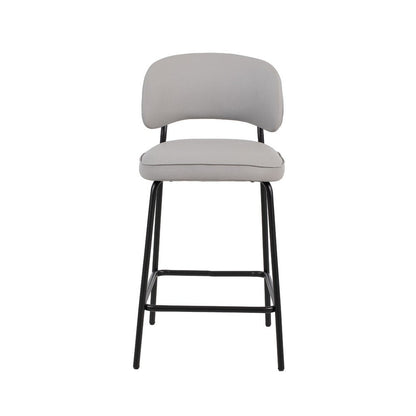 Benjara Bly Counter Stool Chair Set of 2, Ivory Faux Leather, Iron Base