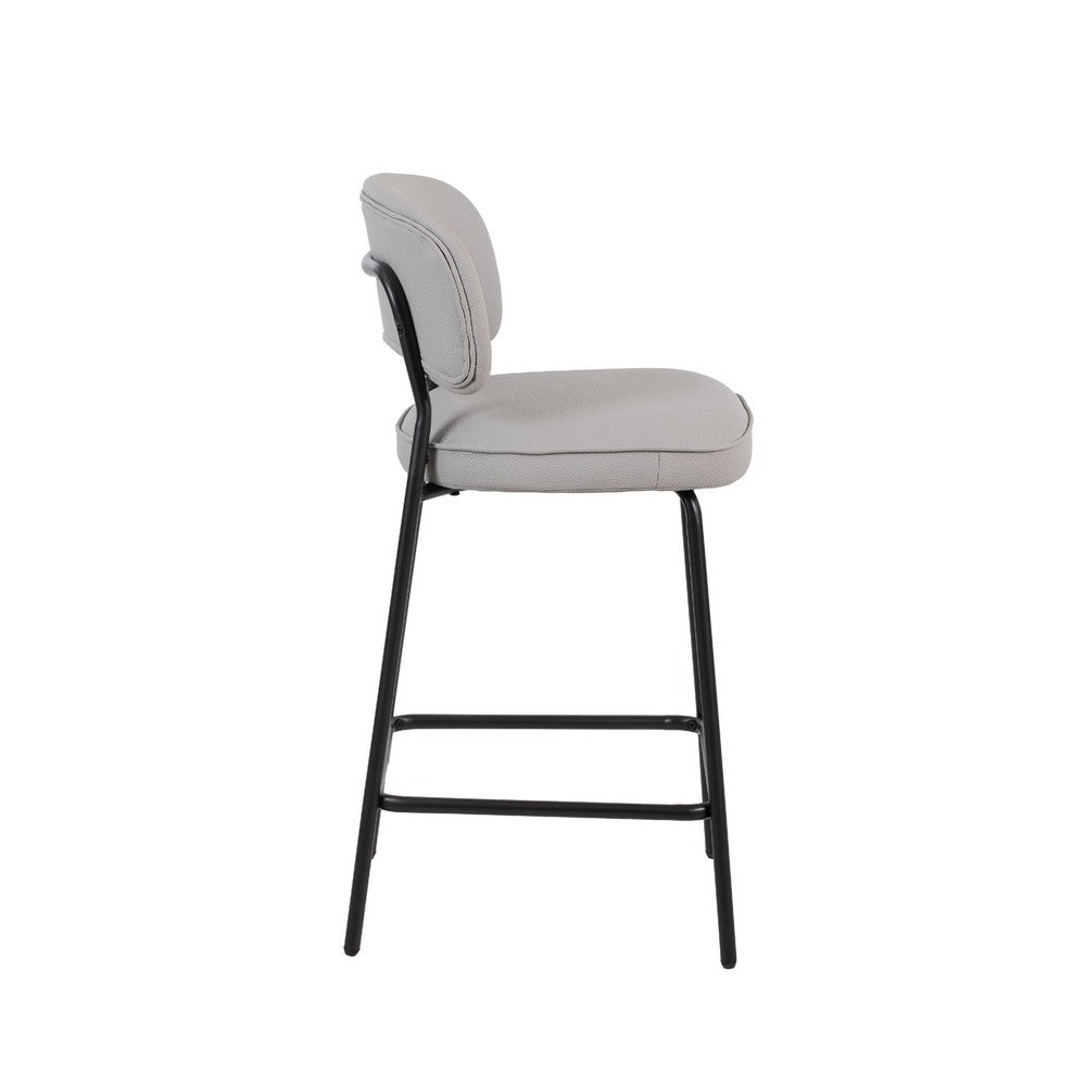 Benjara Bly Counter Stool Chair Set of 2, Ivory Faux Leather, Iron Base