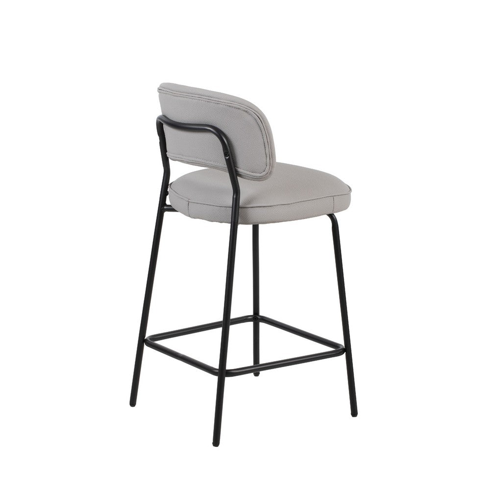 Benjara Bly Counter Stool Chair Set of 2, Ivory Faux Leather, Iron Base