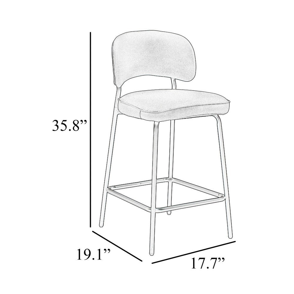 Benjara Bly Counter Stool Chair Set of 2, Orange Faux Leather Seat, Iron Base