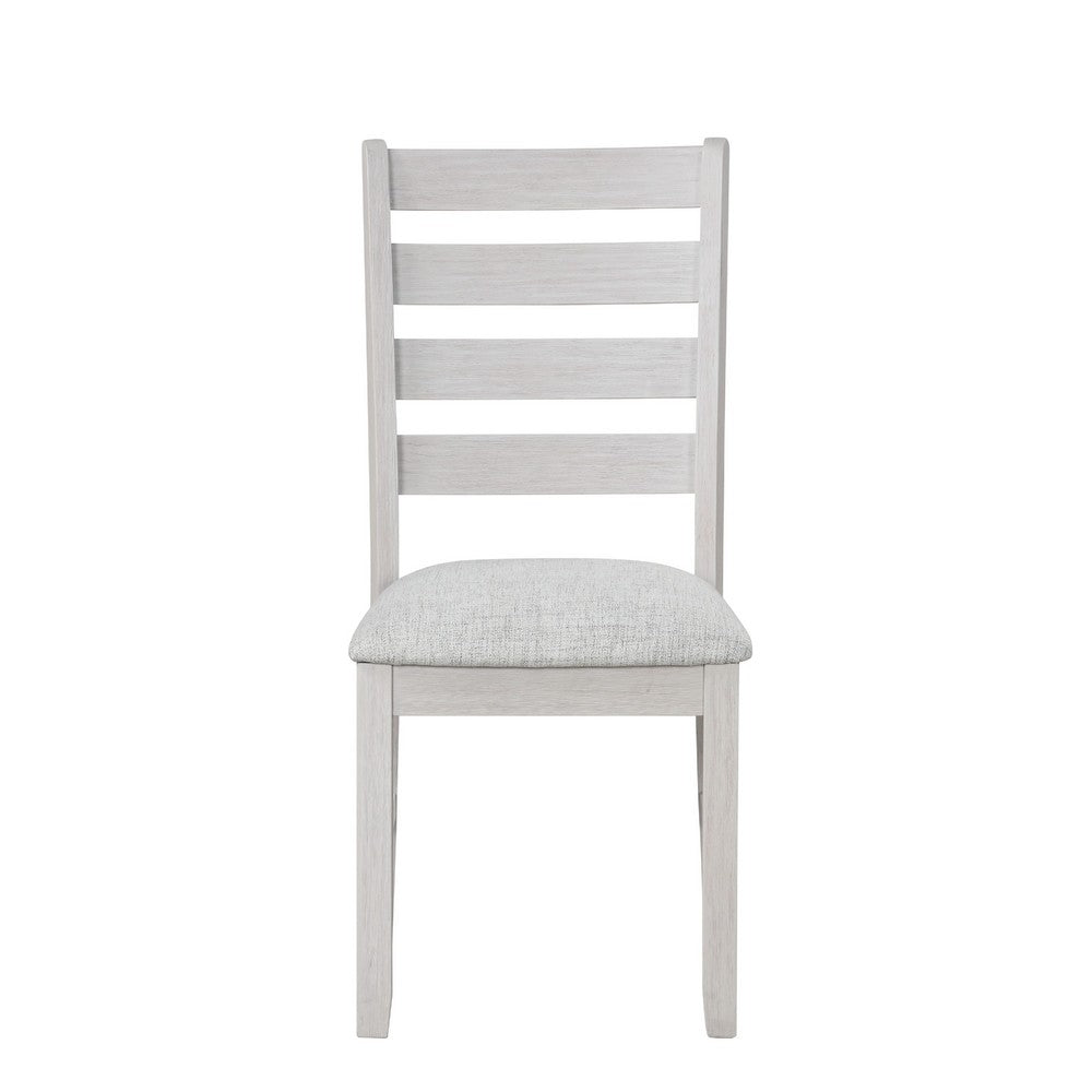 Benjara Exy Dining Side Chair Set of 2, White Padded Seat w Ladder Back, Gray