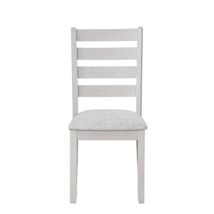 Benjara Exy Dining Side Chair Set of 2, White Padded Seat w Ladder Back, Gray