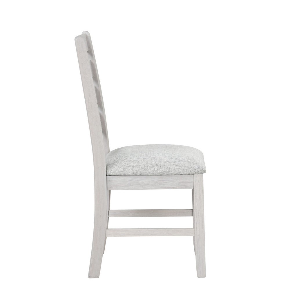 Benjara Exy Dining Side Chair Set of 2, White Padded Seat w Ladder Back, Gray