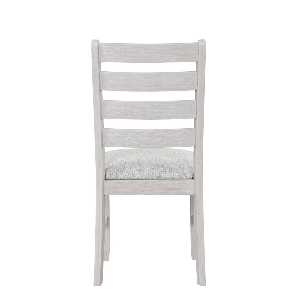 Benjara Exy Dining Side Chair Set of 2, White Padded Seat w Ladder Back, Gray