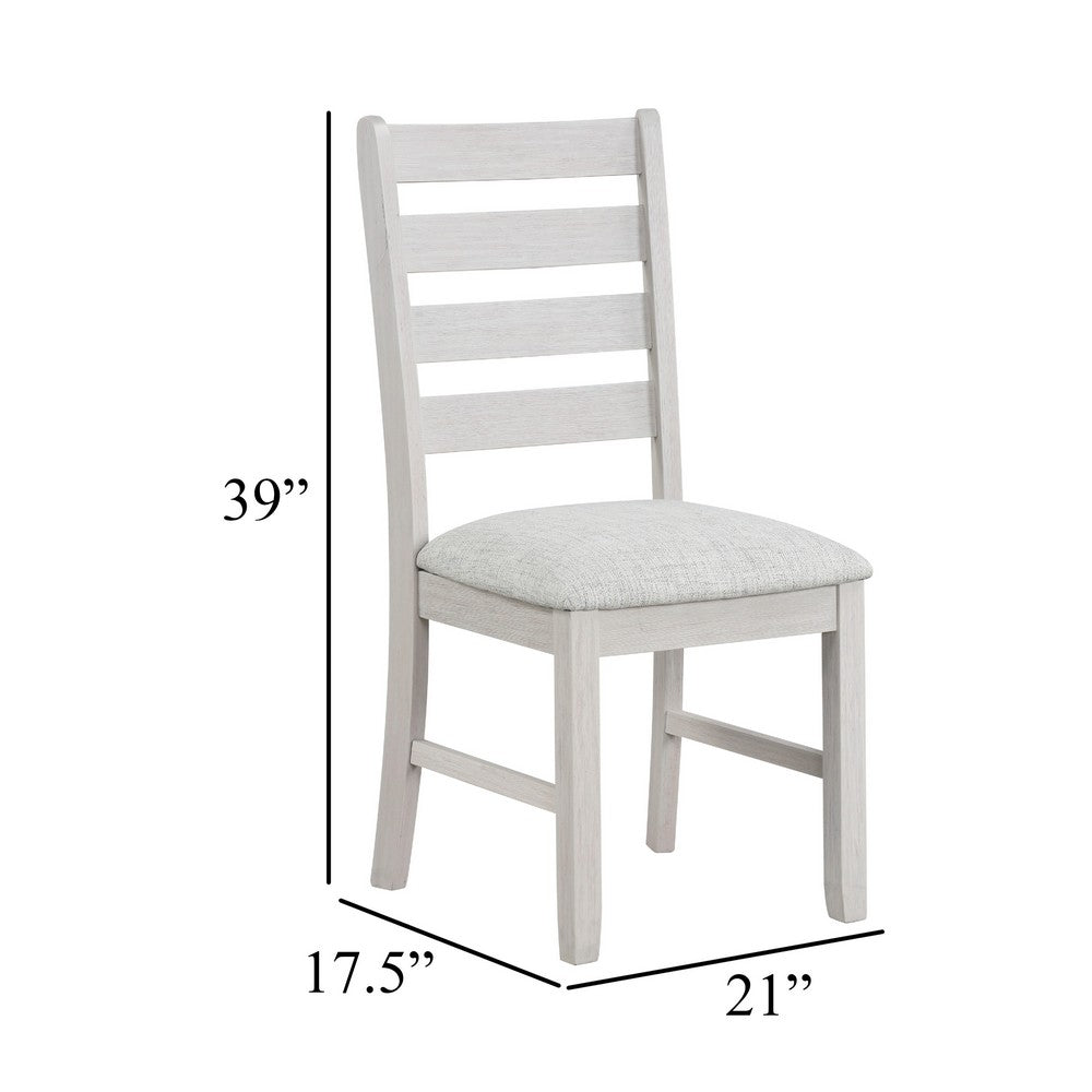Benjara Exy Dining Side Chair Set of 2, White Padded Seat w Ladder Back, Gray