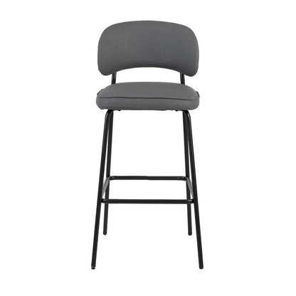 Benjara Bly Bar Stool Chair Set of 2, Gray Faux Leather Fabric, Iron Base