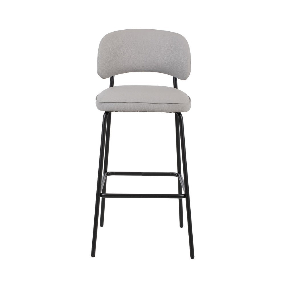 Benjara Bly Bar Stool Chair Set of 2, Ivory Faux Leather Fabric, Iron Base